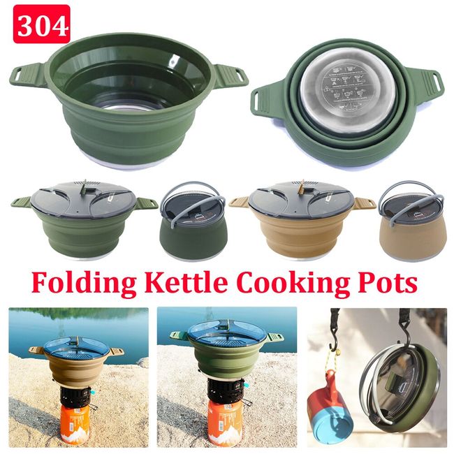 Foldable Portable Camping Cook Pot Saving Space Open Fire Coffee Pot Heat  Resistant with Handle for Hiking Backpacking Tableware