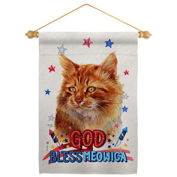 Breeze Decor Patriotic Ginger Garden Flag Set Wood Dowel Cat Kitten Meow Spoiled Paw Fur Pet Nature Farm Animal Creature House Decoration Banner Small Yard Gift Double-Sided, Made in USA