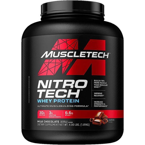 MuscleTech Nitro-Tech Whey Isolate Protein & Peptides + Creatine Cookies & Cream 4lb (40 Days) MuscleTech Nitro-Tech, Milk Chocolate, 4 lbs (1 Pack)