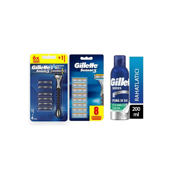 Sensor 3 Makine + 14'lü Yedek Tıraş Bıçağı + Gillette Tıraş Köpüğü 200 ml