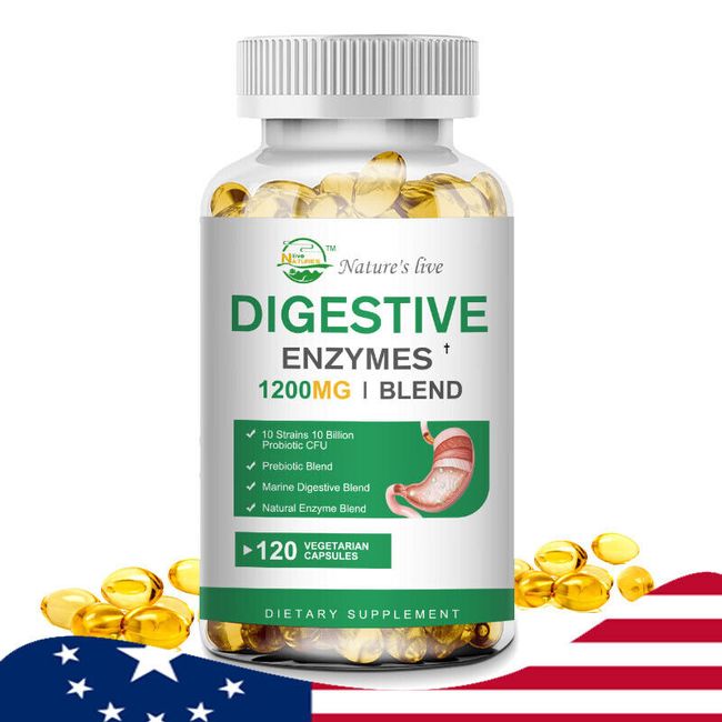 1200mg Digestive Enzymes Prebiotic&Probiotics Gas Digestive Support Heart Health