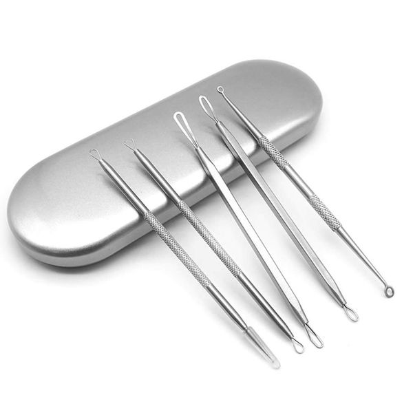 KAV Comedone Extractor Kit 5-Piece Blackhead Remover Tool Set with Storage Case for Acne Prone Skin - Stainless Steel Pimple and Blemish Extractor Tools for Deep Cleansing