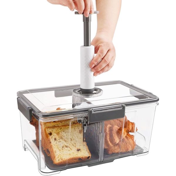 Bread Box for Kitchen Countertop Airtight, Extra Large Container Grey