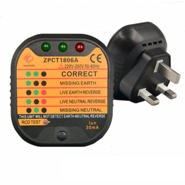 WMLBK RCD Outlet Tester-Polarity Check Meter-UK Plug Mains Socket Tester-AC 220-250V 30MA Test Electrical Wiring 3 Pin