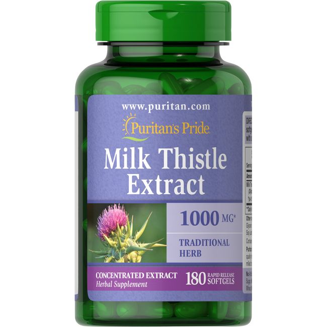 Puritan's Pride Milk Thistle 4:1 Extract 1000 Mg (Silymarin) Softgels,for Liver Support ,180 Count