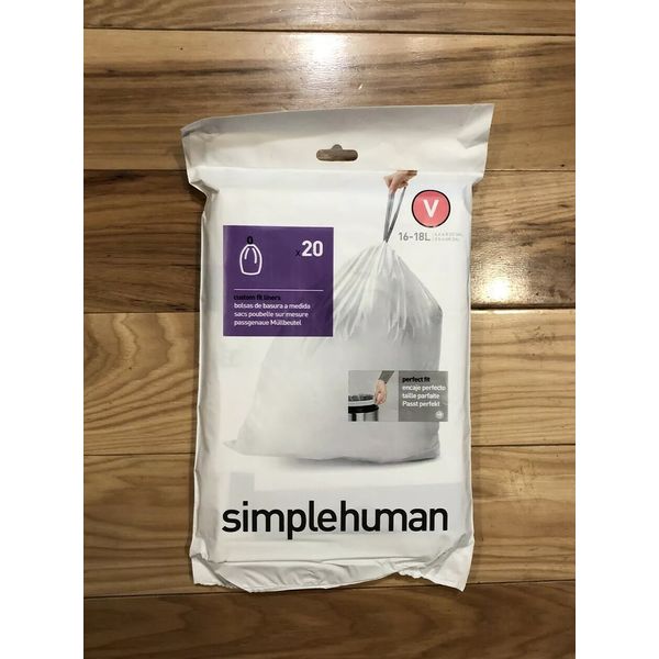 Code V 20 Ct SIMPLEHUMAN Custom Fit WHITE Trash Bags Can Liners Refill Size Pack