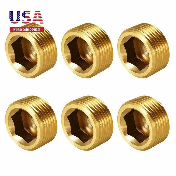 6Pcs Brass Pipe Fitting Internal Hex Socket Thread Pipe Plug 1/2" Male