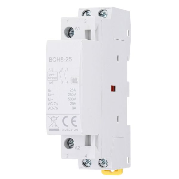 sourcing map AC Contactor 25A 2 Pole 2NO 24V Load and Lighting Circuit Control DIN Rail Mount