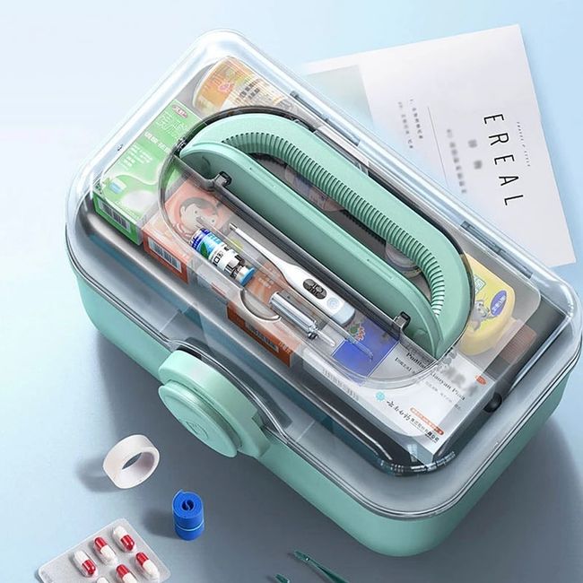 Large Capacity Family Medicine Organizer Box Portable Plastic First Aid Kit Medicine  Storage Container Family Emergency