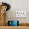 USB Double Wall Plug Socket 2 Gang 13A with 2 USB Charger Port Outlets White Socket Plate