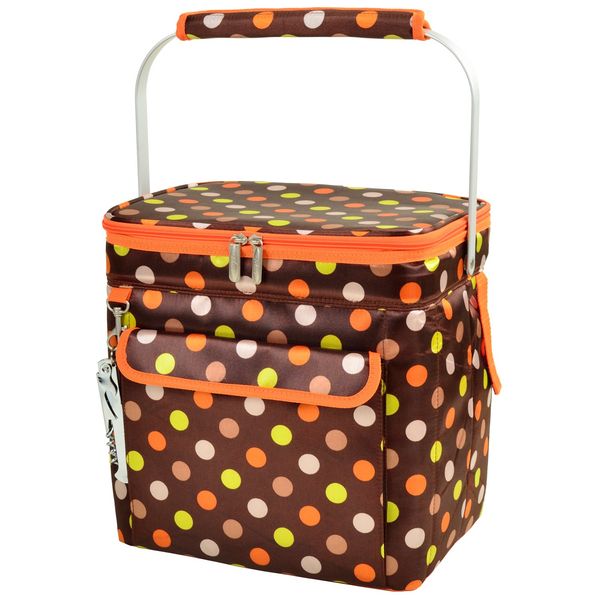 Picnic at Ascot 6 Bottle Insulated Wine Tote- Collapsible Multi Purpose Cooler - Julia Dot