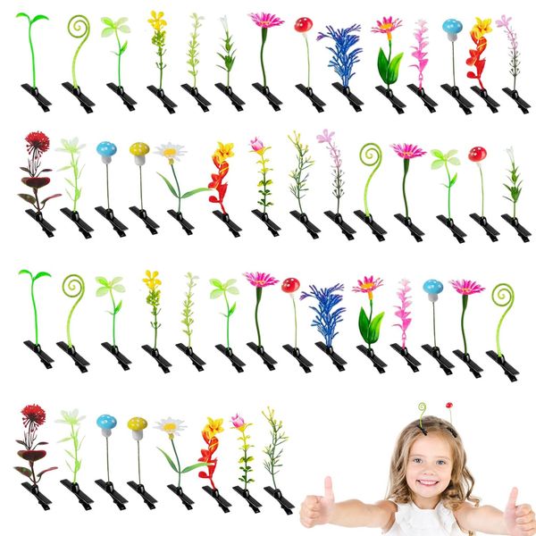 50 Pcs Bean Sprout Hair Clips, Mixed Style Plant Hairpins, Flower Hair Clip Little Grass Mushroom, Hair Accessories for Women, Girls, School Party