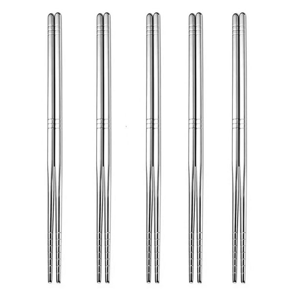 KXLCGYK Chopsticks Set of 5 Pairs Korean Metal Chopsticks Set, 18-8 Stainless Steel, 8.9 inches (22.5 cm), Square Chopsticks, Lightweight, Hollow Chopsticks, Anti-Slip, Silver, Korean Tableware,