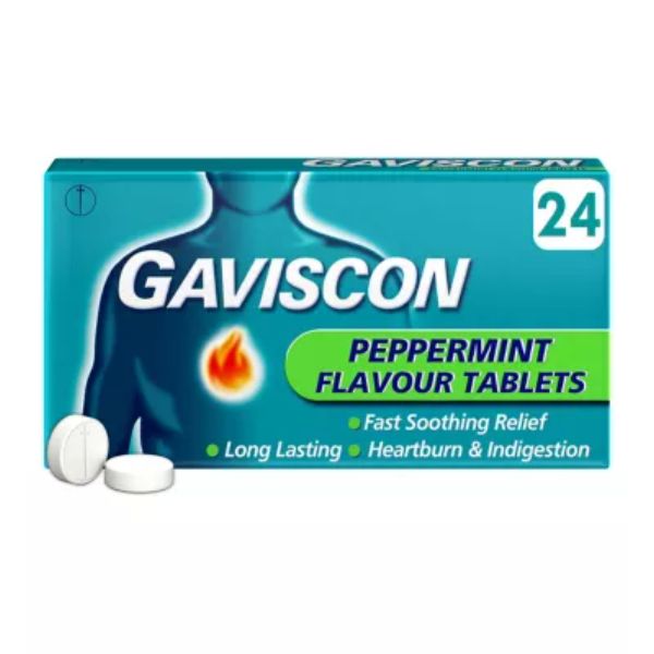 Gaviscon Heartburn & Indigestion Relief Tablets Peppermint Flavour Tablets x24
