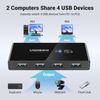 UGREEN USB Switch Selector 2 Computers Sharing 4 USB Devices USB 2.0 Peripheral Switcher Box Hub for Mouse Keyboard Scanner Printer PCs with One-Button Swapping and 2 Pack USB A to A Cable