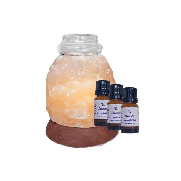 Himalayan Salt Aroma Diffuser Lamp with 3 Lavender Essential Oils - Spa Gift Set