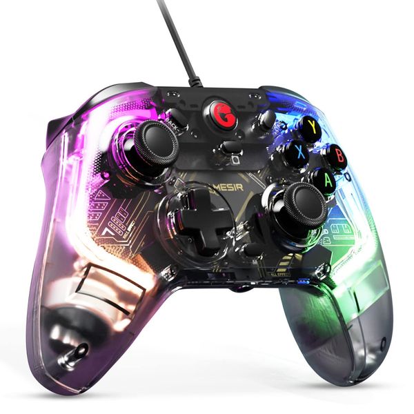 GameSir T4 Kaleid Switch Controller, Switch Game Pad with Hall Effect Sensor, Wired Compatible with Win10, 11/Switch/Android TV Box, Transparent Procon, 6-Axis Gyro, Skeleton Body, 4 Types of RGB