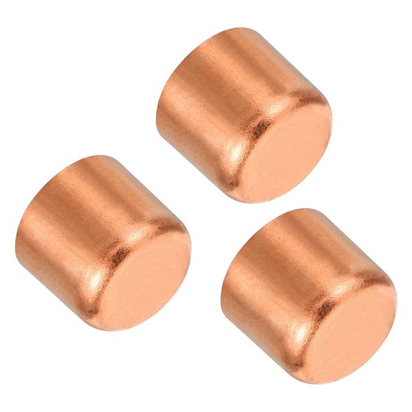 PATIKIL 1/2 Inch ID Copper Pipe End Cap, 3 Pack Copper Fitting Cap Sweat Plug Solder Connection for Plumbing HVAC Air Conditioner