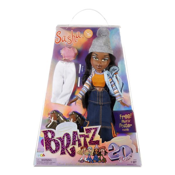 Bratz 573449EUC Sasha 20 Special Edition Original Fashion Doll Holographic Packaging & Poster-Collectable-20 Yearz Motif, Fan Fave Rerelease 2001 Replica-Includes 2 Outfits, Shoes, Bag