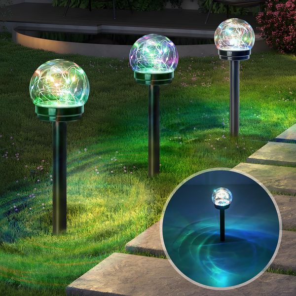 AMWGIMI Solar Pathway Lights Outdoor Solar Garde Stake LED Colour Changing Globe Garden Lights,Decorative Yard Waterproof Lights Birthday Gifts for Mom for Yard Patio Walkway Landscape (4 Pack)