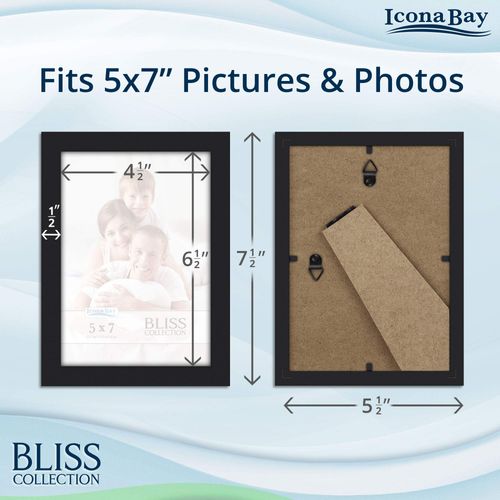 Icona Bay 5x7 Picture Frames (Black, 12 Pack), Modern Style Wood Composite Frames Table Top or Wall Mount, Bliss Collection