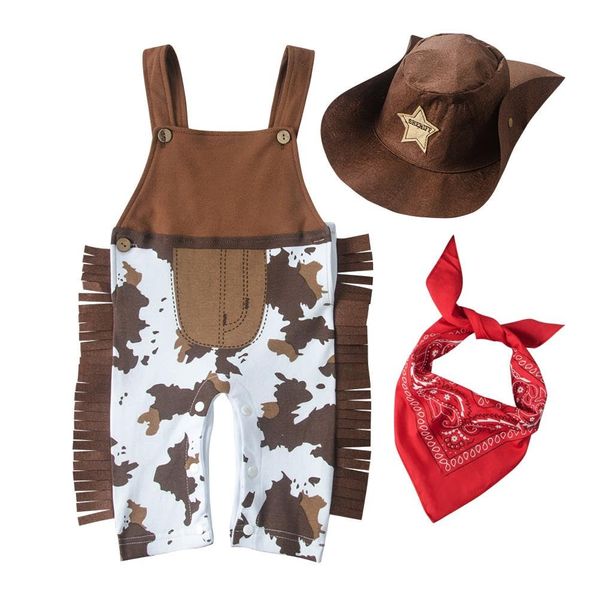 Dressy Daisy Toddler Kids Boys Western Style Cowboy Overalls Costume Outfit Set with Red Bandana and Sheriff Hat Size 2T to 3T