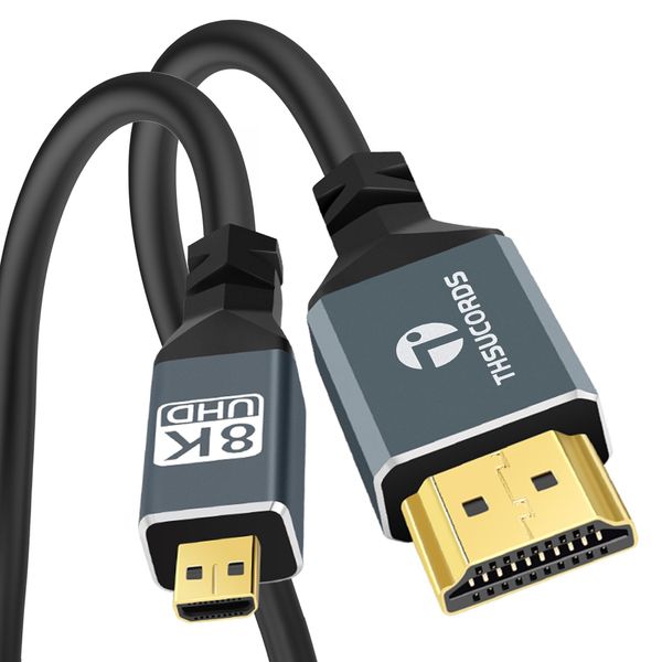 Thsucords Ultradünnes 8K 4K Micro HDMI Kabel 2M, Flexible Weiche Schlanke Micro HDMI 2.1 48Gbps High Speed 8K@60hz, 4K@120hz Kompatibel mit GoPro Raspberry Pi 4 Sony Kamera Nikon