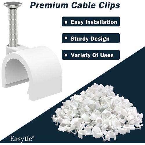 Nail in Cable Clips - 10mm, 100 Pcs, Coax, Speaker, Ethernet, Wall Wire Clips for Cords & Cables
