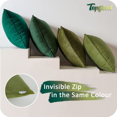 Topfinel Green Cushion Covers 40cm x 40cm Summer Sofa Bed Colorful Cushions Soft Pillow Case 16x16 Velvet Scatter Decorative Cushions Pillow Cover for Livingroom Bedroom Invisible Zipper,Set of 4