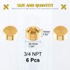 Mardatt 6Pcs 3/4" Brass NPT Plug, Internal Hex Counter Sunk Pipe Fitting Male Thread Pipe Plug Set