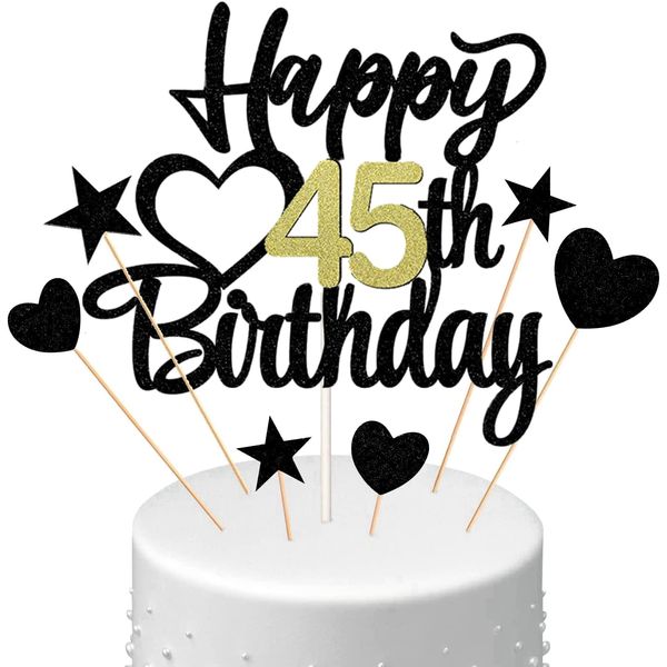 Conruich Tortendeko Happy Birthday Cake Topper 45. Geburtstag Mann Frau, Kuchendeko Happy 45th Birthday, Kuchen Topper 45. Geburtstag Ballons Konfetti für Geburtstagstorte Deko 45 Jahre Frauen Männer