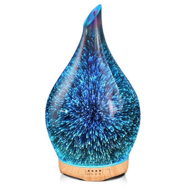 280ml Essential Oil Diffuser, 3D Glass Aromatherapy Ultrasonic Cool Mist Humidifier with 7 Color Changing LEDs, Waterless Auto-Off, Timer Setting