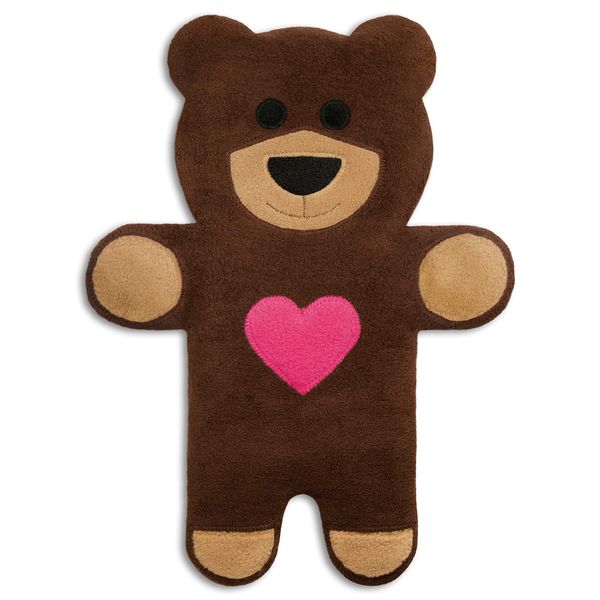 Leschi Wheat Bag microwavable, unscented/Heat Pack for Stomach and Lower Back/Animal: Teddy Bear with Heart, Brown