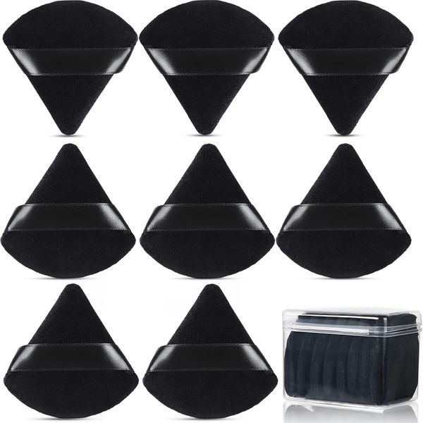 8 Pcs Cotton Powder Puff Face,JASSINS Triangle super soft Both dry and wet Makeup Setting Puff,For Concealer/Loose Powder/Body Powder/Foundation/Blush Makeup Sponge Set (Black)