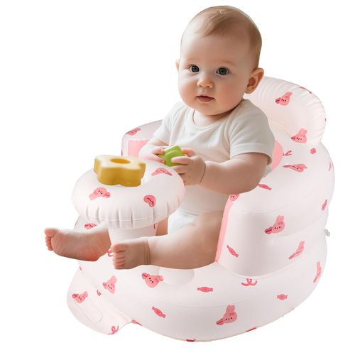 MAXTBEE Inflatable Baby Chair with Tray, Portable Baby Floor Seat for Sitting Up, Built in Air Pump Back Support Learning Sit-Up Seat for Infants for 4-36 Months - Rabbit