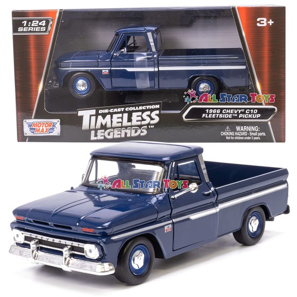 1966 Chevy C10 Fleetside Pickup Truck, Dark Blue - Motormax 73355 - 1/24 Scale Diecast Model Toy Car, unisex-children