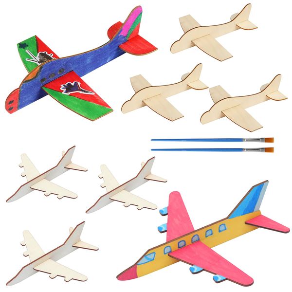 48 Pack DIY Wood Planes, Mini Airplane Paint and Decorate Wooden Airplane Craft Kits with Decorate Tools for Kids School Craft Decor Projects