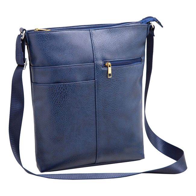 Como Life Women's Full Pocket Shoulder Bag, Navy, Luggage, Organization, Leather Style, Unisex