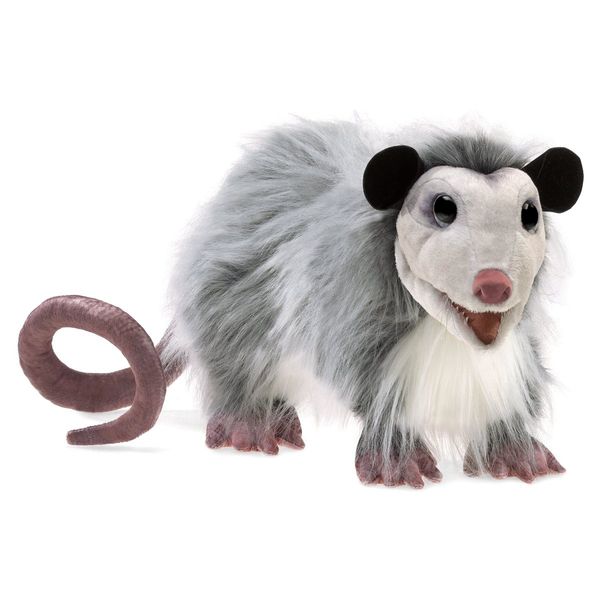 Folkmanis Opossum Hand Puppet, Gray, Black, Brown, 1 EA