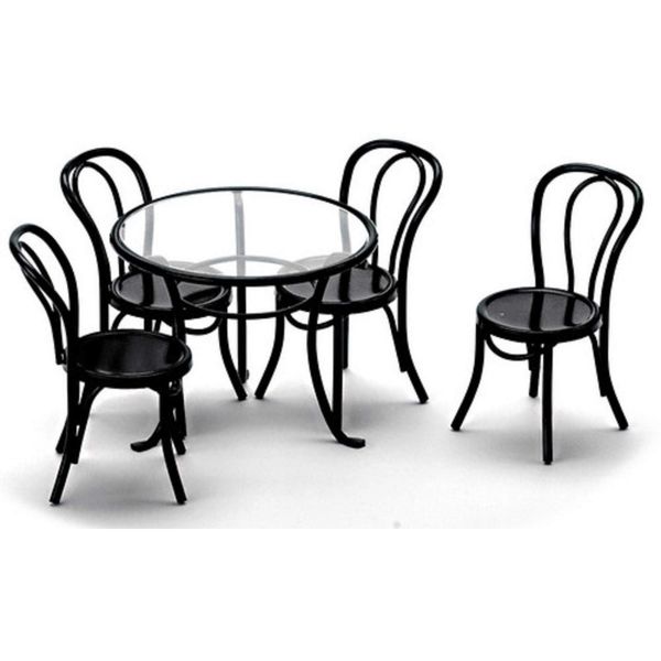 Dollhouse Miniature Black Patio Table & 4 Chairs