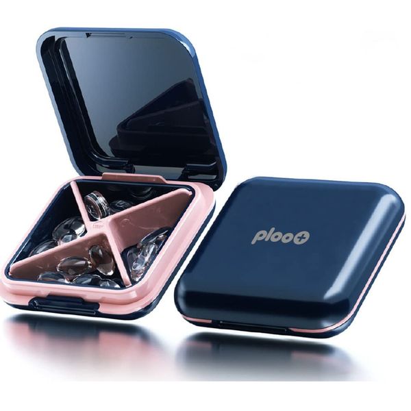 Pulpra Pill Case, Medicine Case, Small, Supplement Case, Divided Type, Moisture Proof, Portable, Stylish, Medicine Storage (Navy)