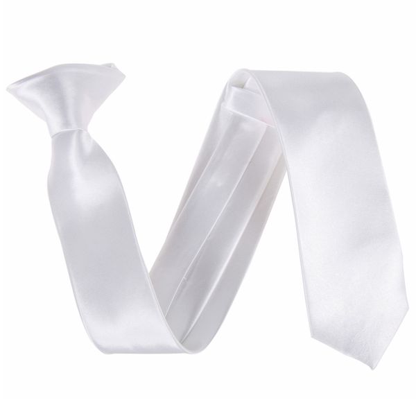 Slim 2" Satin Solid Colour Plain Safety Clip On Tie (White)