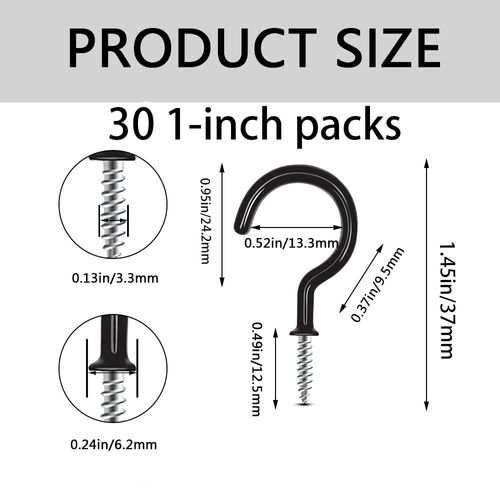 xiaozhenjida 30 Pcs Black Vinyl Coated Hook Hooks Question Mark Screw Hooks Multipurpose Cup Hooks for Wooden Wall Cement Wall Kitchen Bathroom