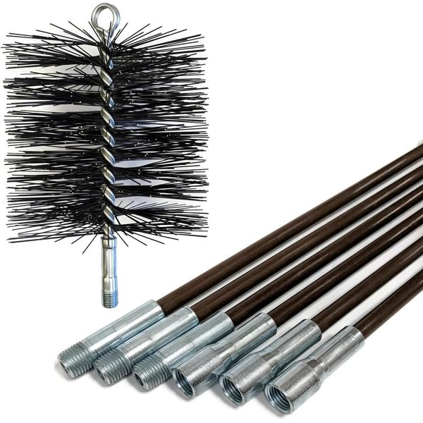 6-Inch round Wire Chimney Brush and 18-Foot Fiberglass Chimney Rod Bundle Kit