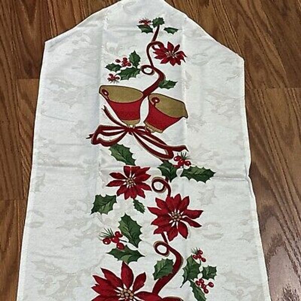 Vintage JC Penny’s Home Collection  Christmas Printed Damask Table Runner Bells