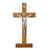 McVan Inc. 8" Walnut Stain Stand Crucifix Silver Corpus - Décor Gift Religious 80-59-MCVAN
