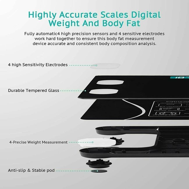 Bluetooth BMI accurate Smart Bathroom Weight Scale Digital Wireless Body Fat