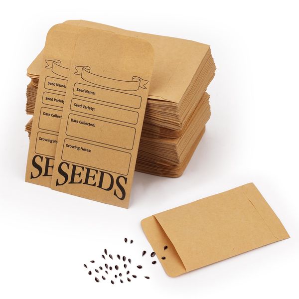 200pcs Seed Envelopes, Reusable Self Sealing Seed Storage Paper Bag Printed with Types Name Template Small Seed Packets for Seeds Saving & Collecting