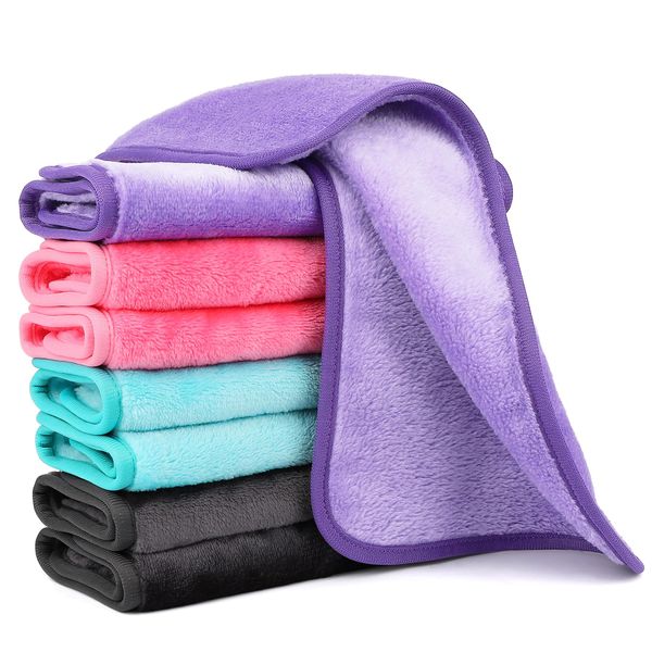 HealAge 8 Pack Reusable Makeup Remover Cloth,14x8Inch Ultra Soft Makeup Remover Towels,Microfiber Facial Cleansing Cloths 4 Colors-Purple Pink Blue Gray