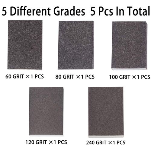 STEBRUAM 5 Pieces Sanding Sponges,Coarse and Fine Sanding Blocks -60/80/100/120/240 Grits 5 Different Specifications Sanding Pads,Washable and Reusable,Sand Paper Pack for Metal Wood and Wall